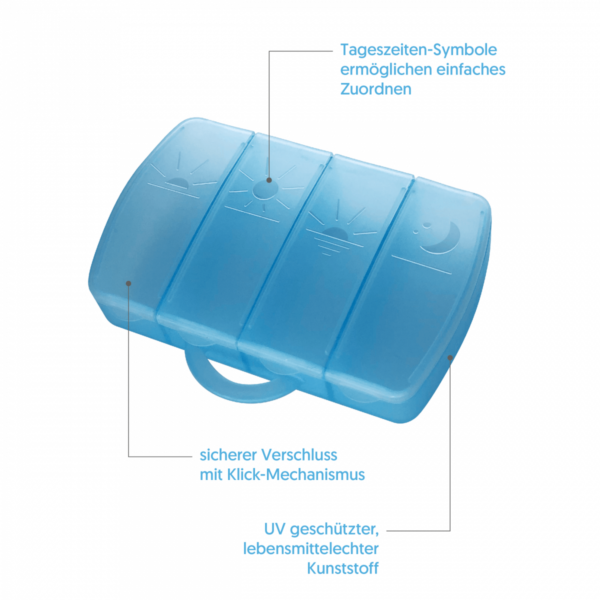 PillBase 2GO Semi-Transparent. Die etwas andere Pillenbox im coolen Koffer-Design. Erfüllt alle Anforderungen einer hochwertigen Medikamenten Aufbewahrung.