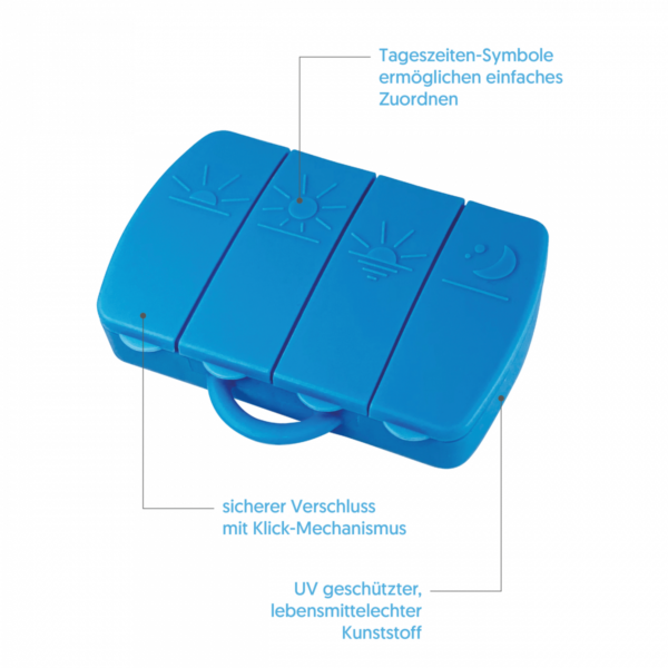 PillBase 2GO Solid. Die etwas andere Pillenbox im coolen Koffer-Design. Erfüllt alle Anforderungen einer hochwertigen Medikamenten Aufbewahrung.